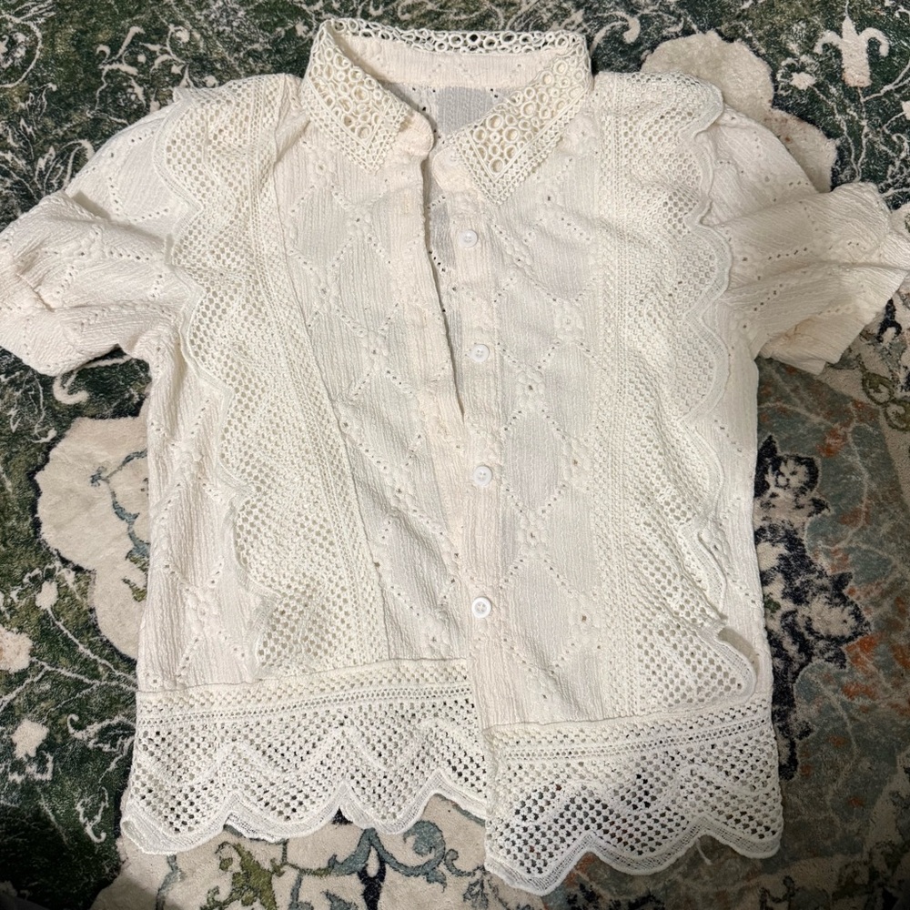 SHEIN Cream Eyelet Lace Top